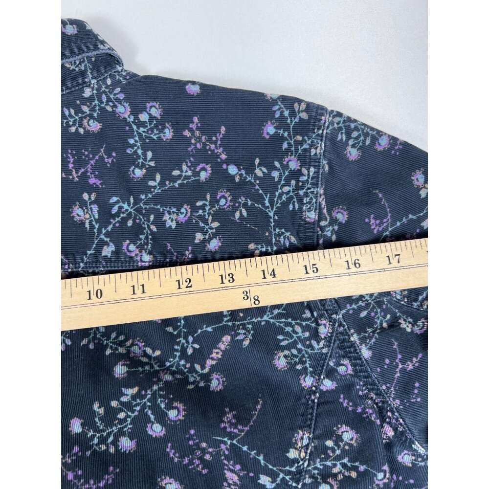 Vintage Eddie Bauer Women L Floral Corduroy Navy Long Sleeve Button Up Shirt - Picture 4 of 7